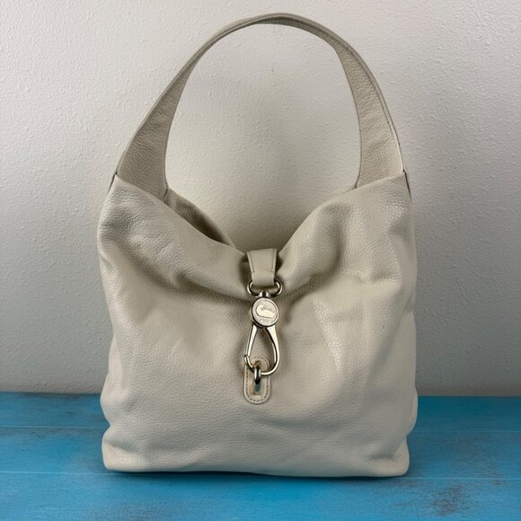 Dooney & Bourke Pebble Leather Grain Logo Lock Shoulder Bag in Bone - Picture 1 of 9